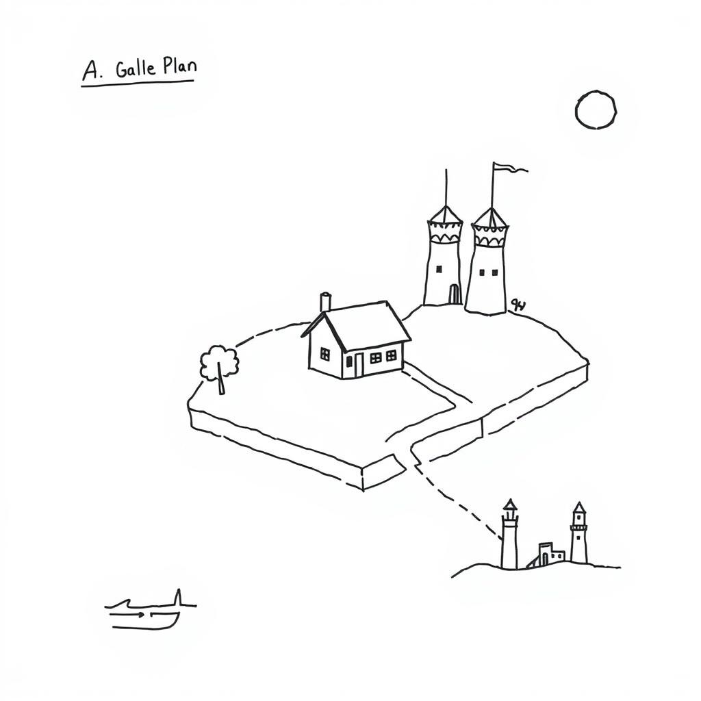 A simple black and white drawing plan depicting a robbery by a thief in a modern city setting