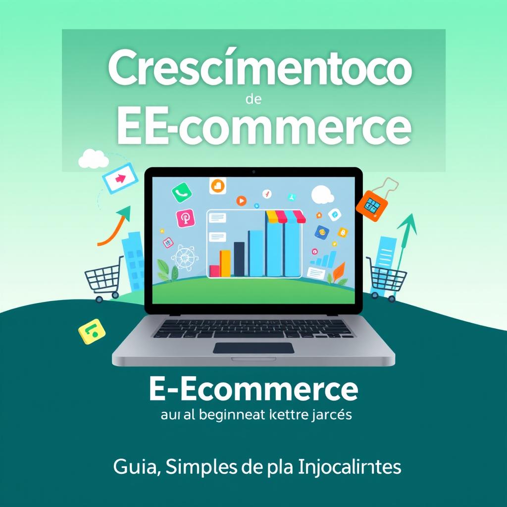 A visually appealing book cover for 'Crescimento do E-commerce: Guia Simples para Iniciantes'