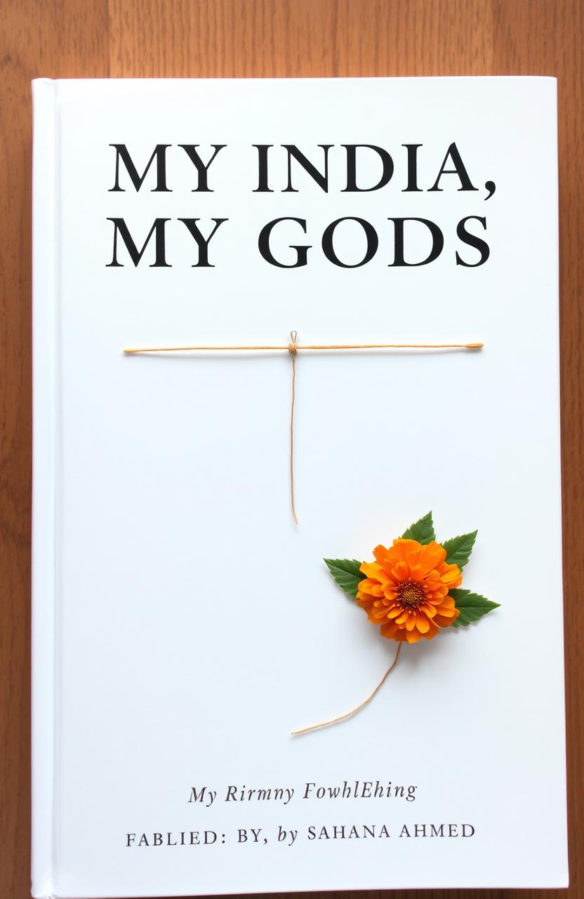 A pure white handmade book cover designed for a collection of twenty personal essays about spirituality, faith, and God, titled "MY INDIA, MY GODS" in bold, impactful uppercase font at the top