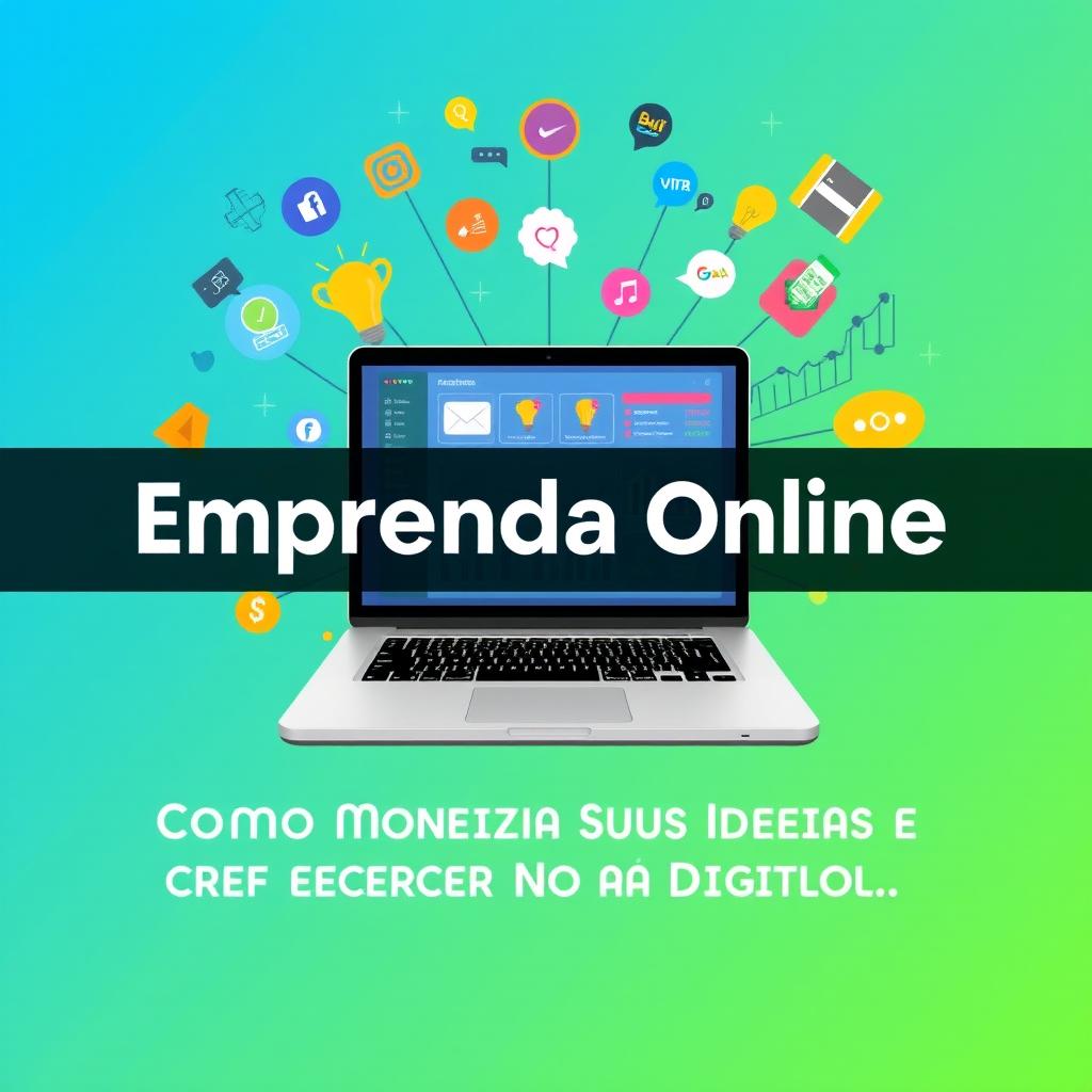 A creative and attractive banner design for the theme 'Empreenda Online: Como Monetizar Suas Ideias e Crescer no Mercado Digital'