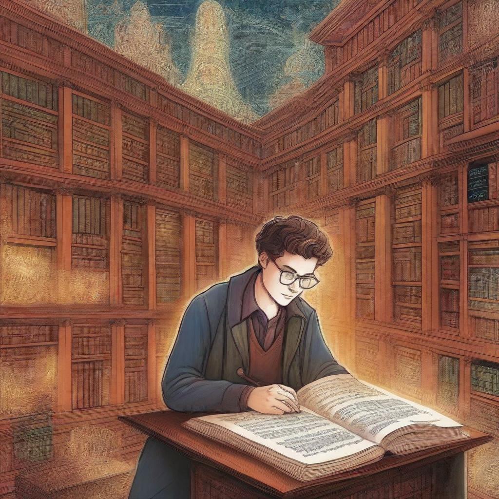 A high-quality cover page for a book, featuring an intricately detailed digital art image of a young mathematician named Alan in a bustling cityscape of Mathematica