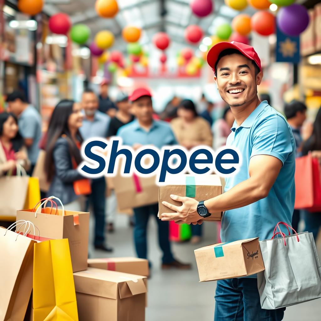 A vibrant and engaging scene depicting the Shopee logo and an Inbound delivery concept