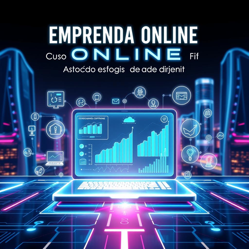 A futuristic banner design for 'Empreenda Online: Como Monetizar Suas Ideias e Crescer no Mercado Digital'