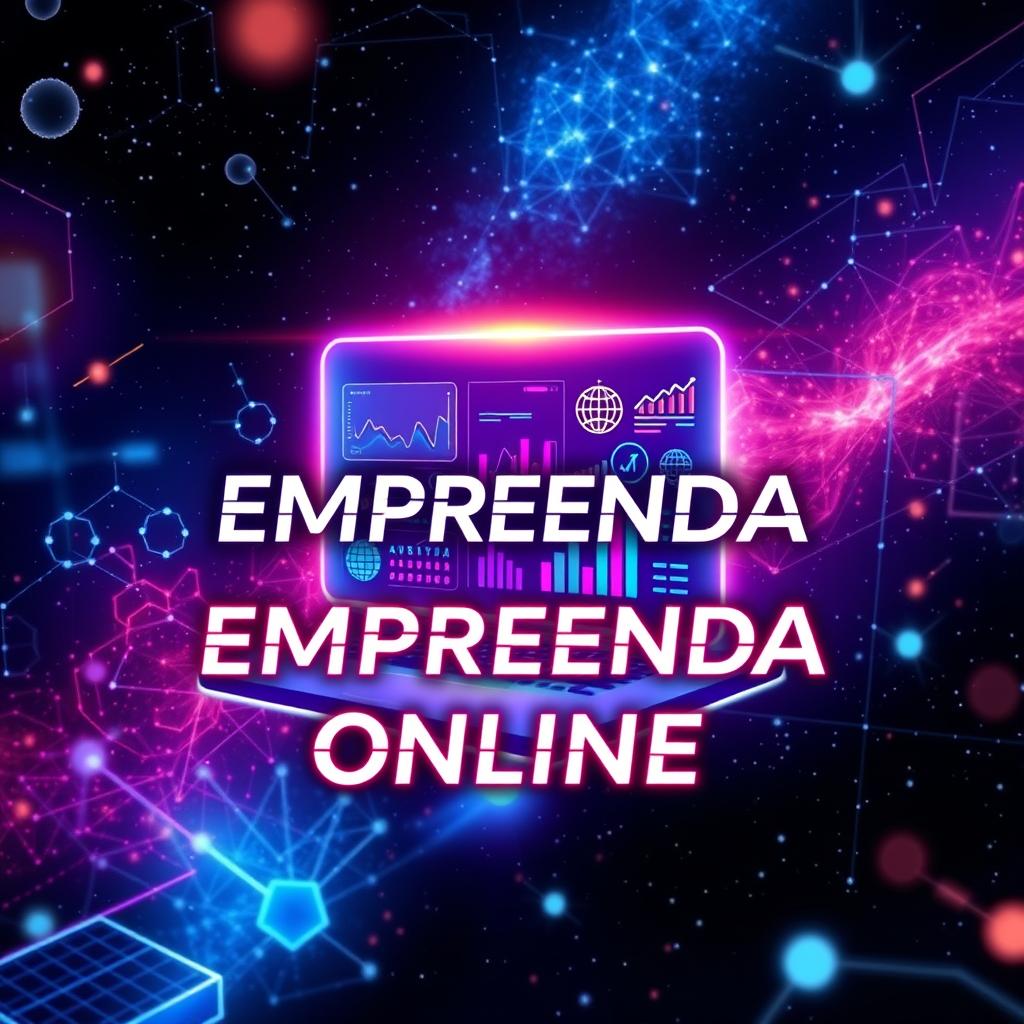 A visually striking banner design for the theme 'Empreenda Online', infused with a futuristic atmosphere