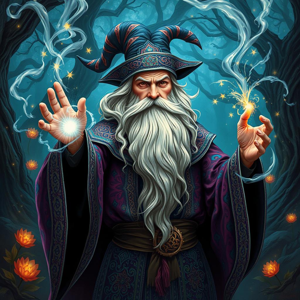 Majestic Wizard Casting Spells in a Mystical Forest | Idyllic AI Art