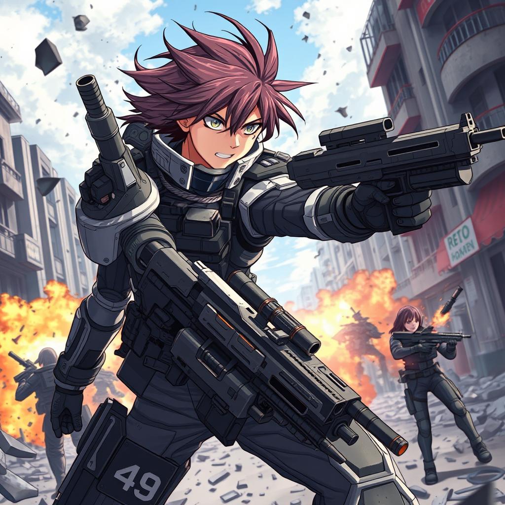 A dynamic and intense scene featuring an elite special soldier in anime style