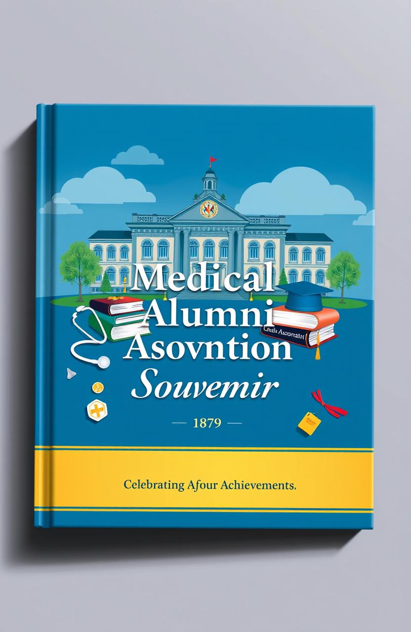 A visually striking book cover designed for a medical alumni association souvenir