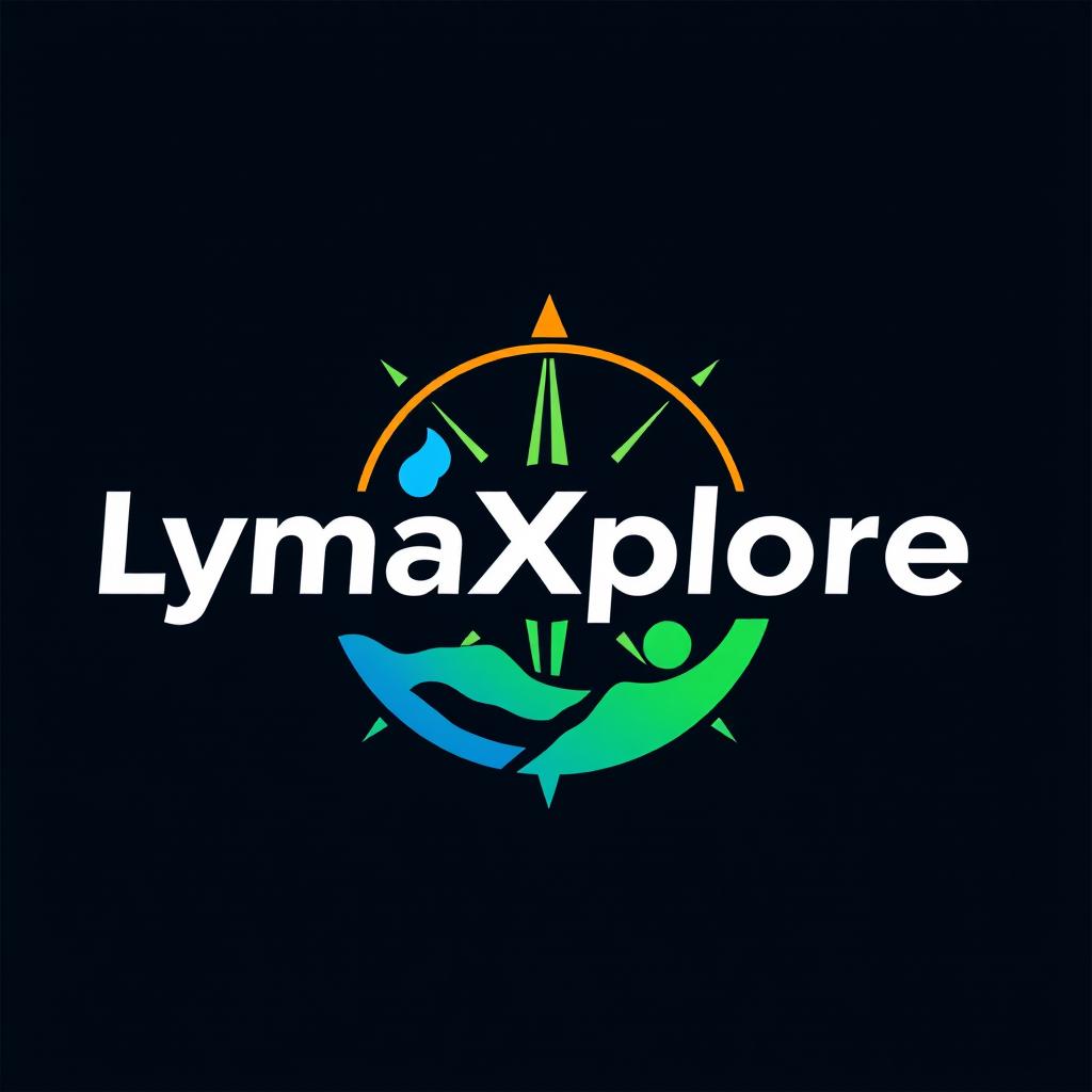 A modern logo design for 'LymaXplore', incorporating elements that convey exploration and adventure