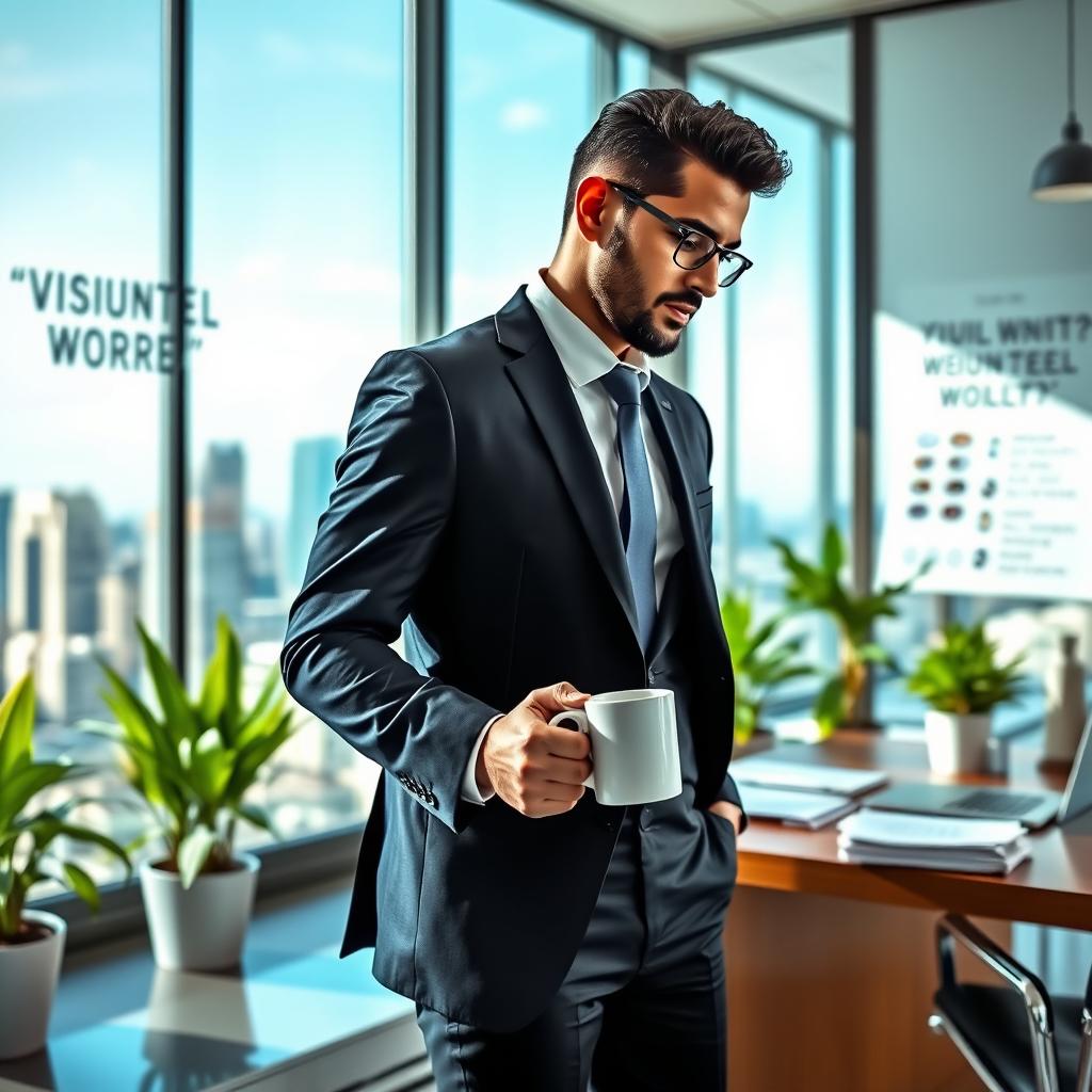 A distinguished businessman named Shaeem in a modern office setting