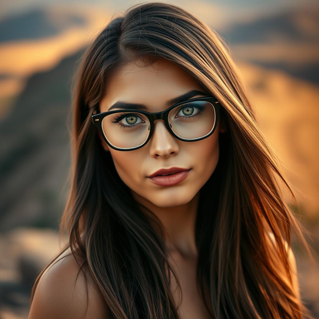 A stunning portrait of a short native American woman with long, flowing brunette hair cascading down her shoulders