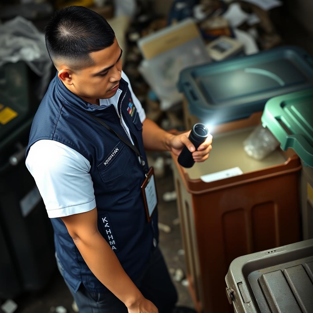 A handsome Malaysian man with a crop fade hairstyle, wearing a white short-sleeved uniform without a tie