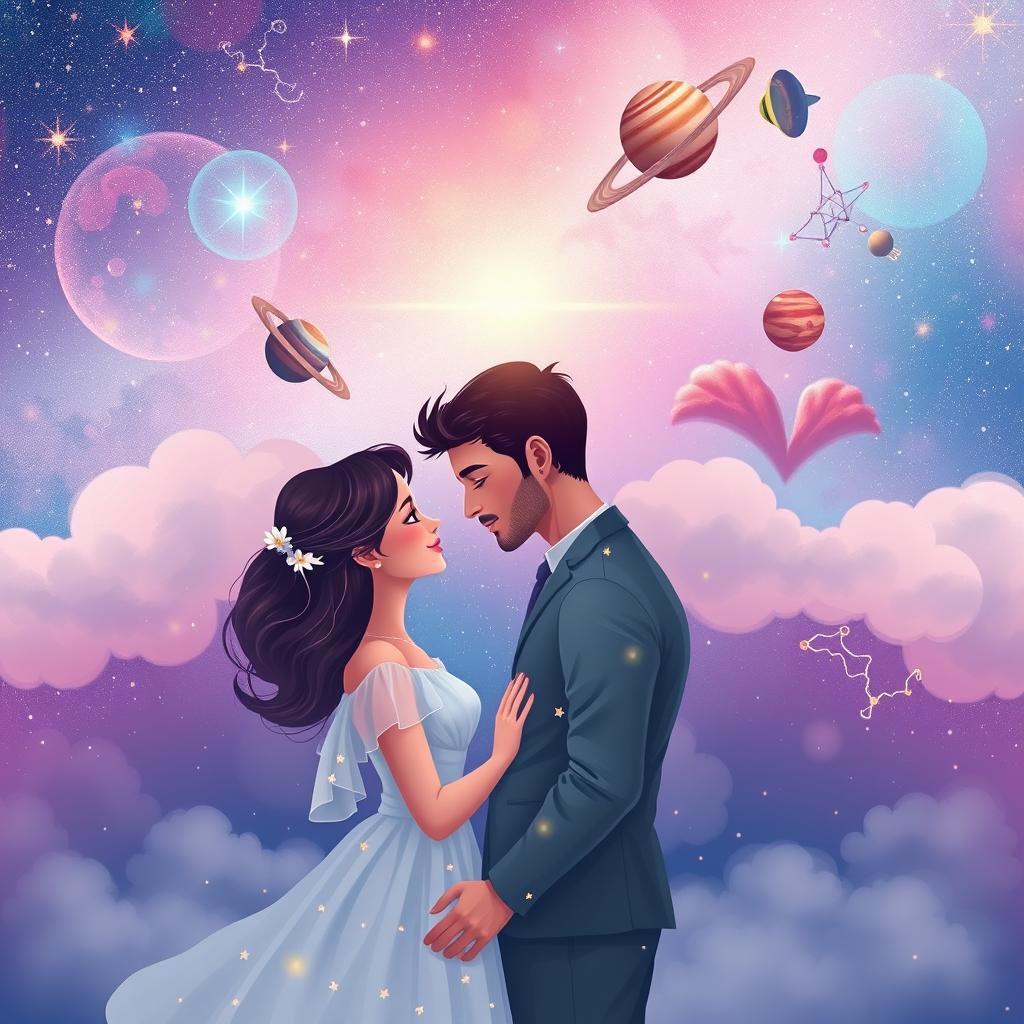 A beautifully illustrated representation of love astrology, featuring colorful zodiac symbols intertwined with romantic imagery