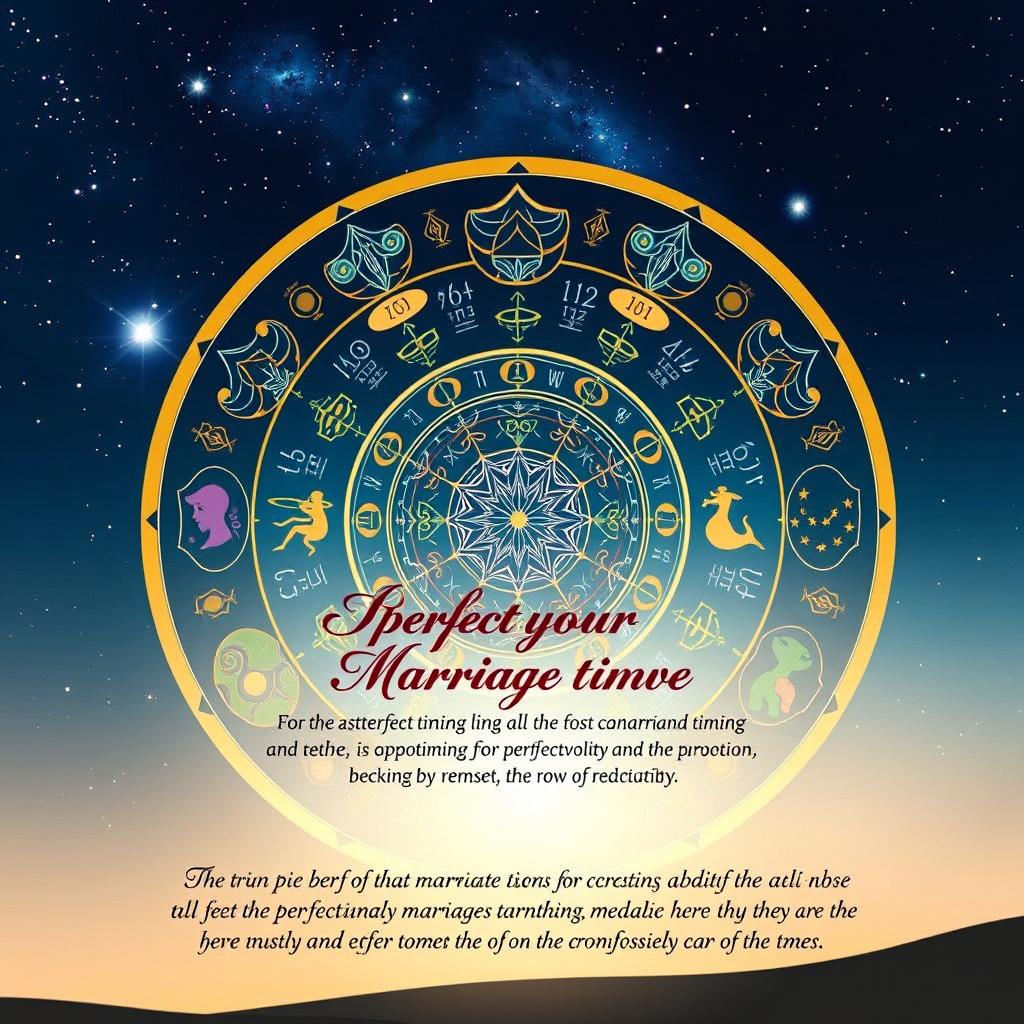 A beautifully illustrated zodiac wheel, highlighting the various astrological signs and their associated attributes related to marriage timing