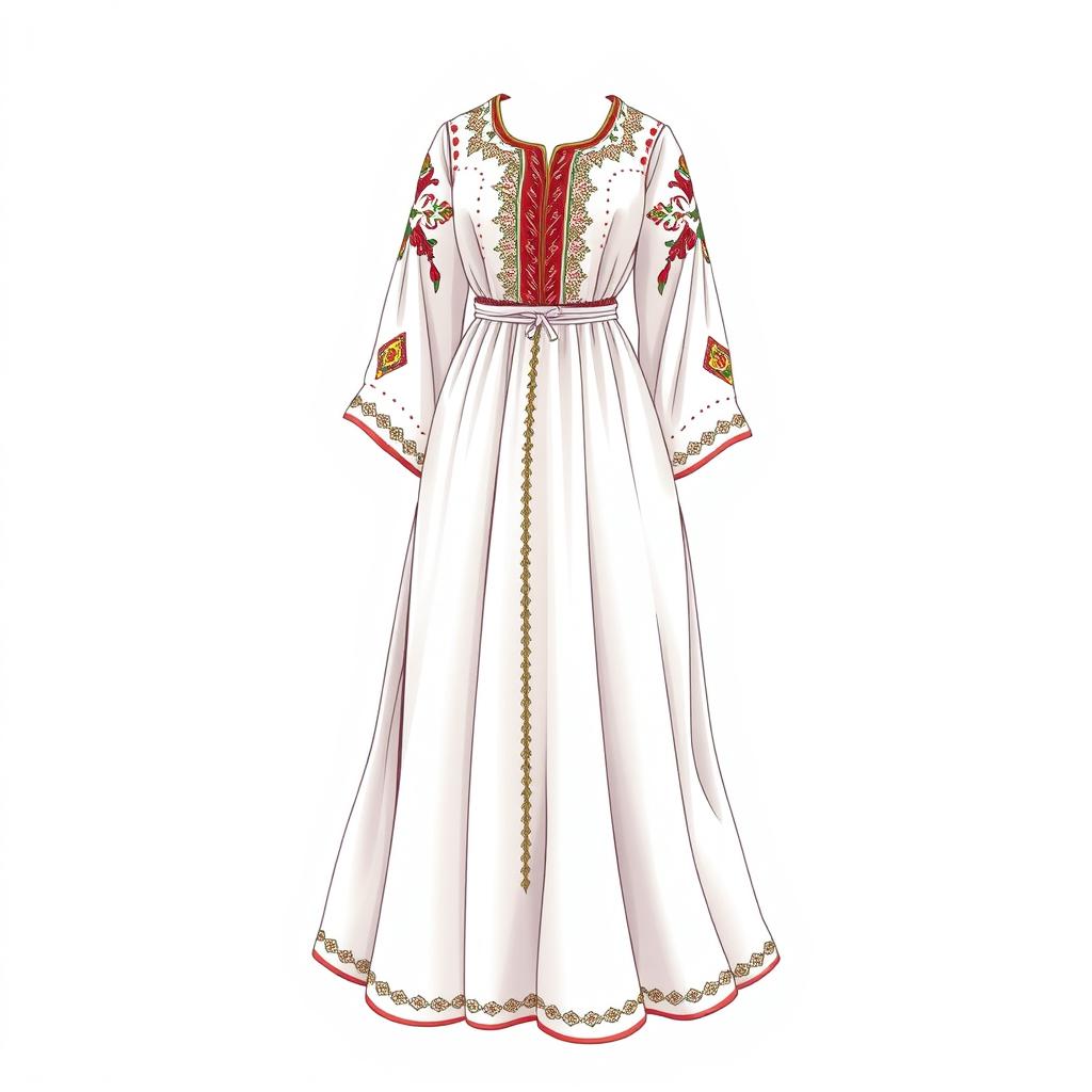 A detailed illustration of a traditional Palestinian dress (Thobe), showcasing its cultural richness and heritage