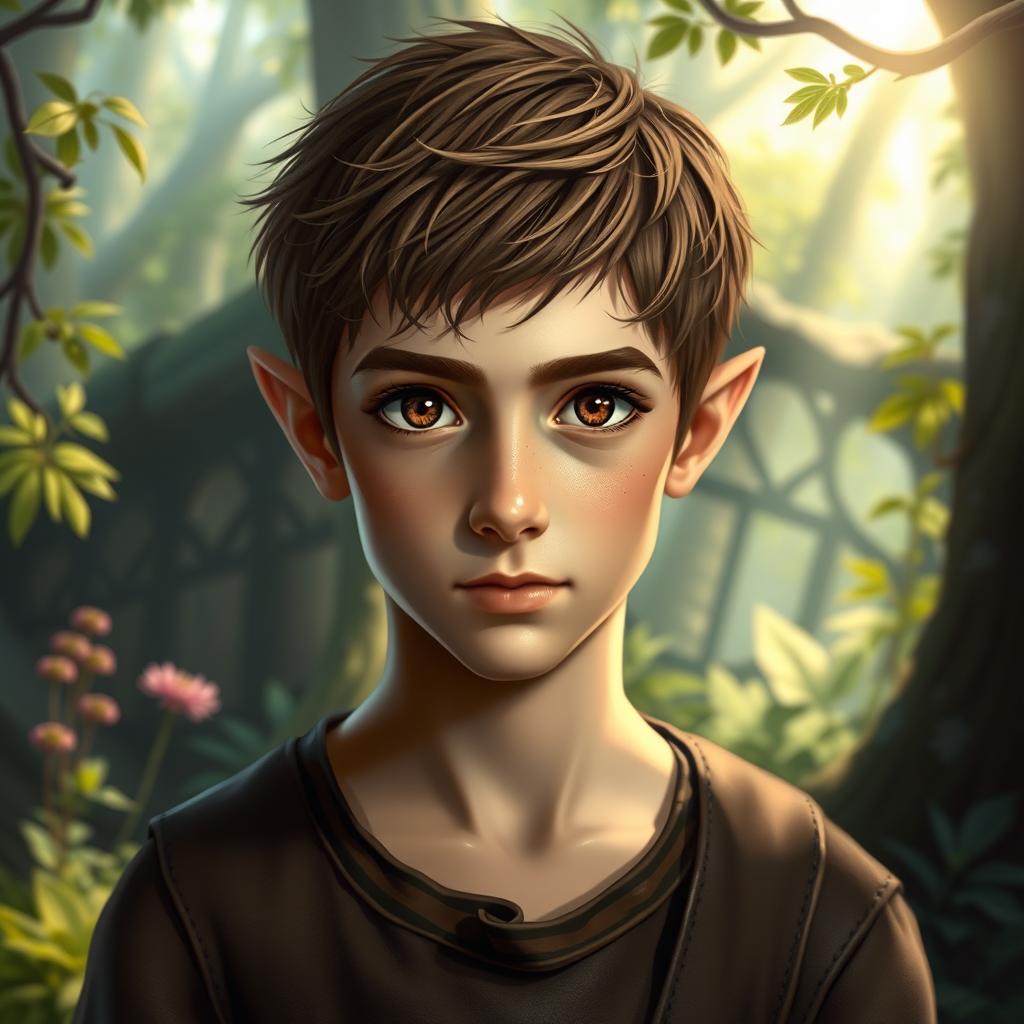 A portrait of a young half-elf man with an adventurous look