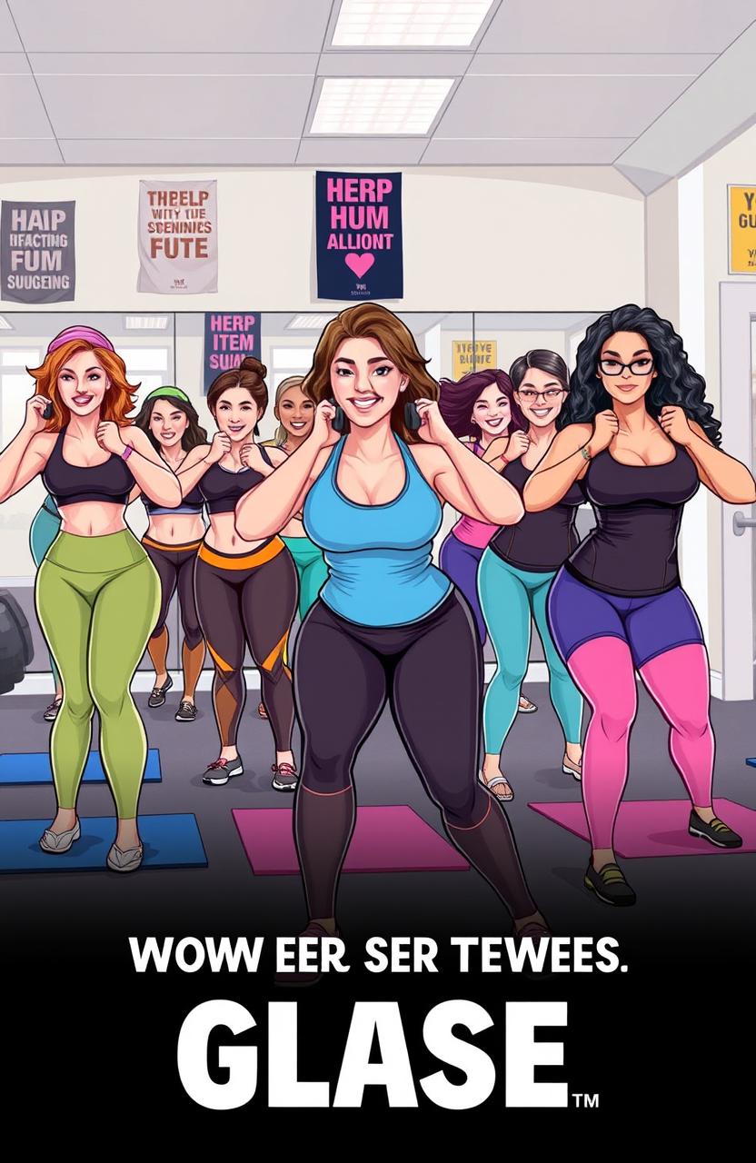 A vibrant and empowering illustration of a women's fitness class focused on enhancing glute strength and size