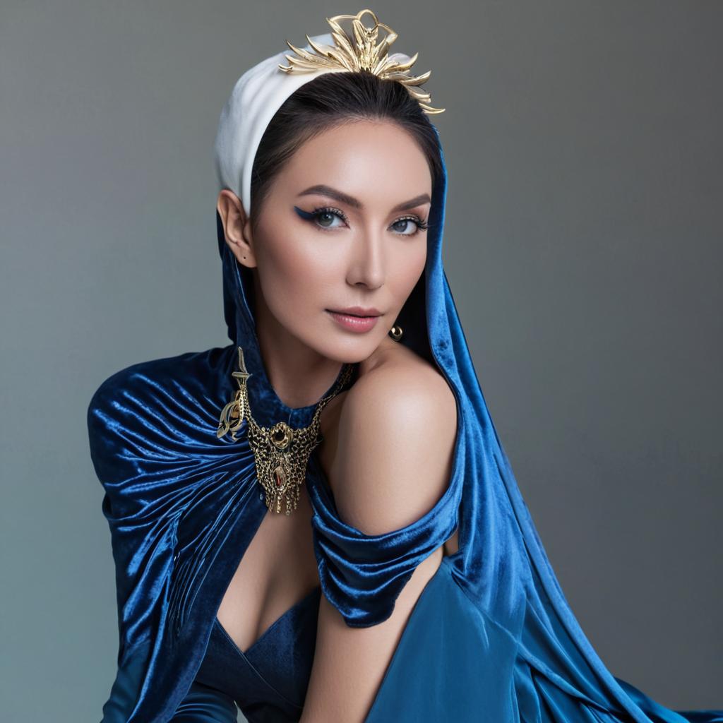 Radiate Confidence: Model in Luxurious Blue Velvet