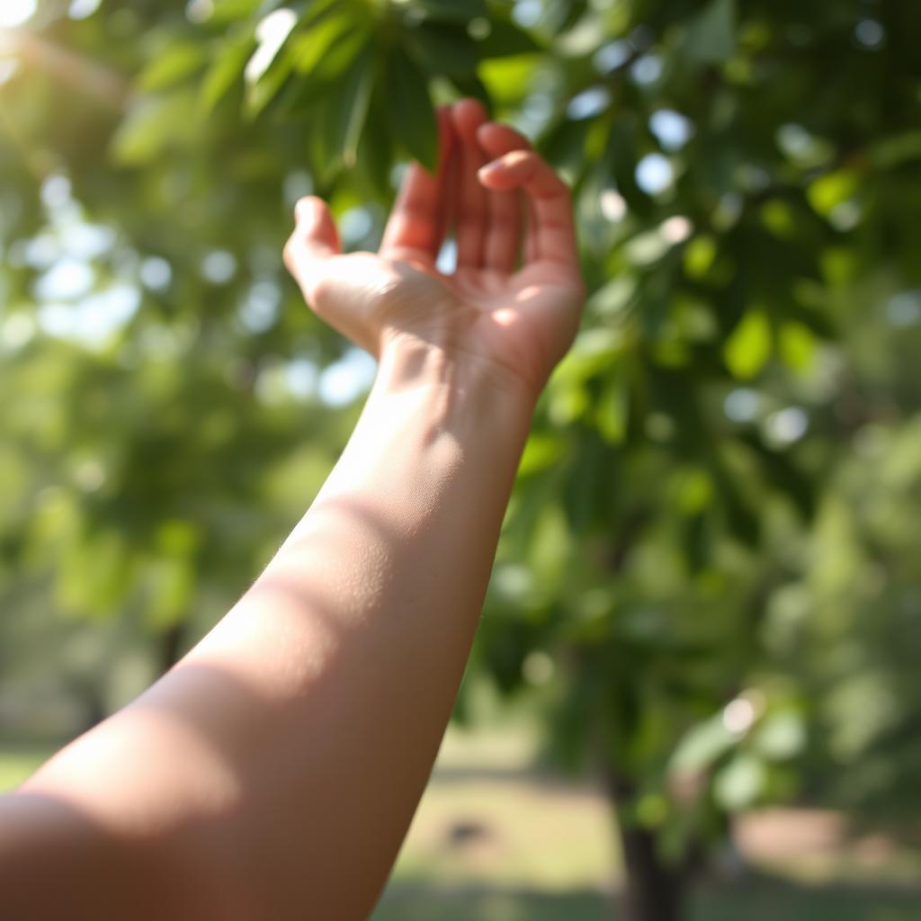 A serene and contemplative scene featuring a beautiful cicatriz (scar) on a person's arm, symbolizing healing and strength