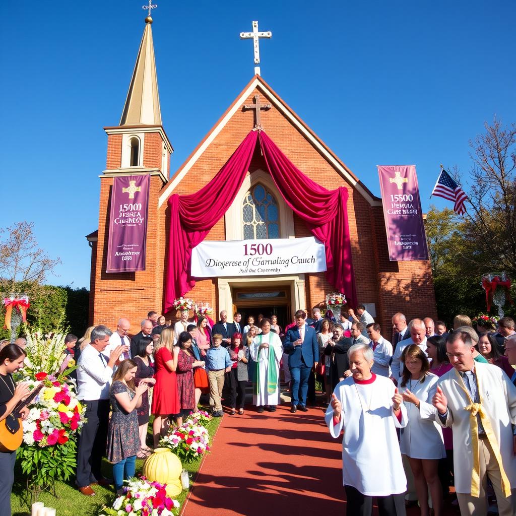 A grand celebration scene marking the 150th Anniversary of the Diocese of Peoria Catholic Church