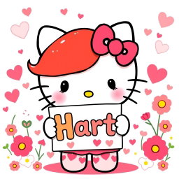 A charming illustration of Hello Kitty from Sanrio, this time with vibrant red hair styled in a cute manner