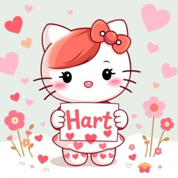 A charming illustration of Hello Kitty from Sanrio, this time with vibrant red hair styled in a cute manner