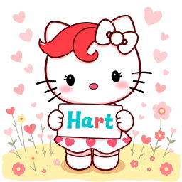 A charming illustration of Hello Kitty from Sanrio, this time with vibrant red hair styled in a cute manner