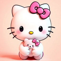 A cute, shy Hello Kitty character, featuring her iconic bow and adorable facial features