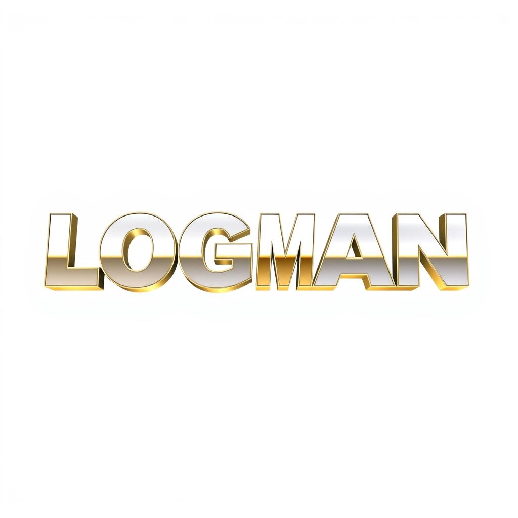 A visually striking design featuring the text "LoganMania" with a blue to white to grey to white gradient inside the letters