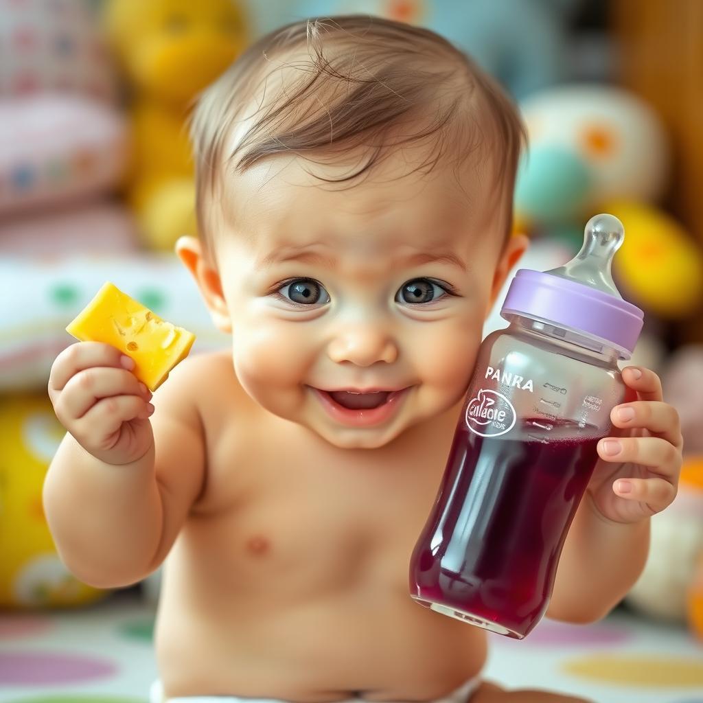 A cute and playful young baby boy, wearing a diaper, with a joyful expression