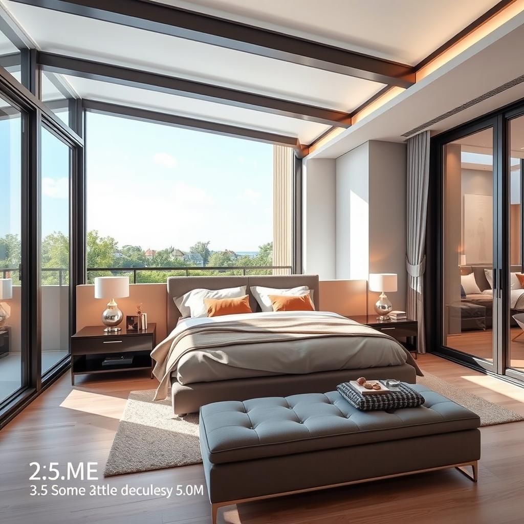 A modern master bedroom measuring 2