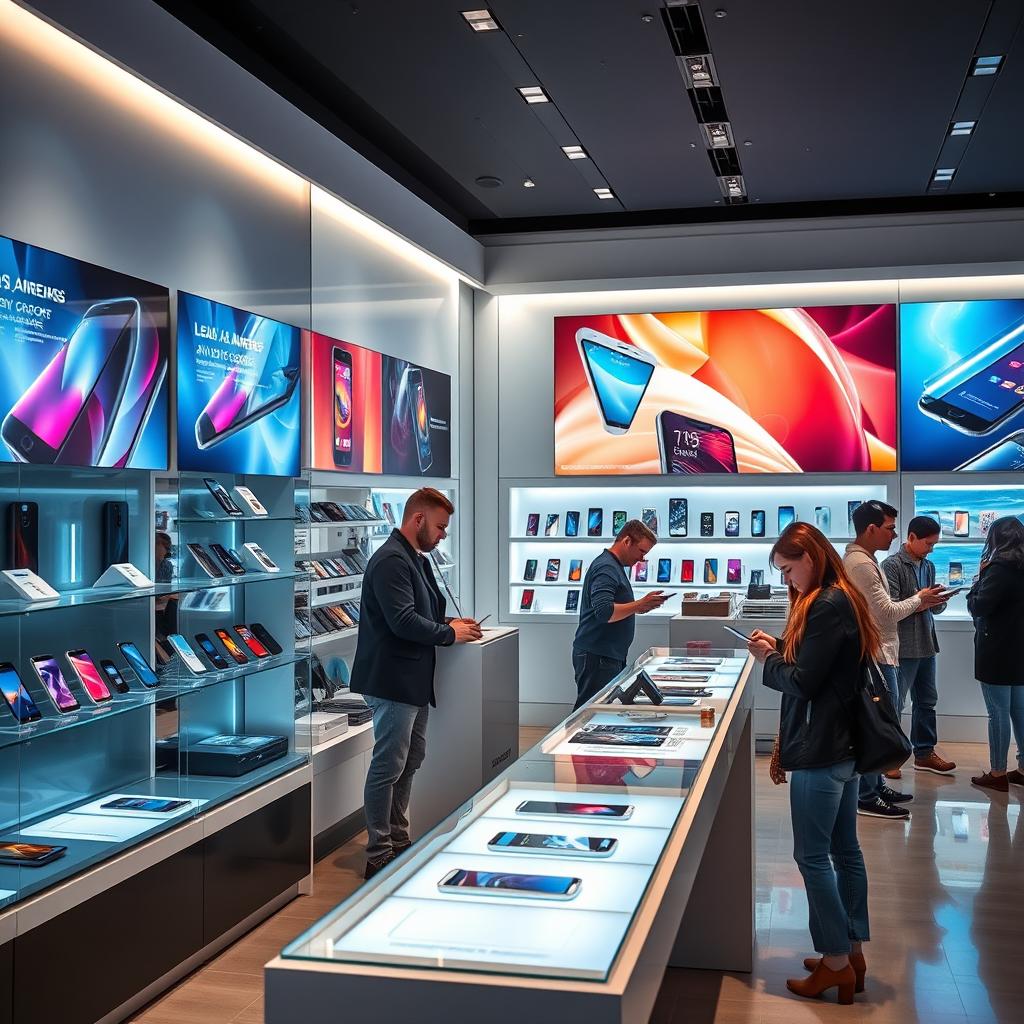 Sleek Cellphone Store Interior: Latest Smartphones Unveiled