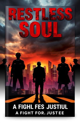 A poignant cover design for a book titled 'Restless Soul: A Fight for Justice,' depicting a silhouette of a troubled individual standing at a crossroads, embodying despair and anger