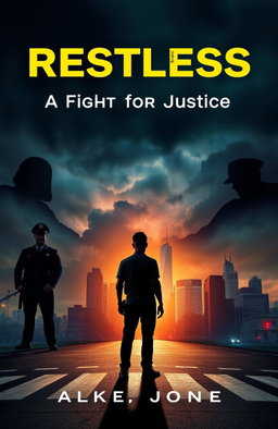 A poignant cover design for a book titled 'Restless Soul: A Fight for Justice,' depicting a silhouette of a troubled individual standing at a crossroads, embodying despair and anger