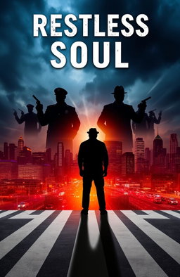 A poignant cover design for a book titled 'Restless Soul: A Fight for Justice,' depicting a silhouette of a troubled individual standing at a crossroads, embodying despair and anger