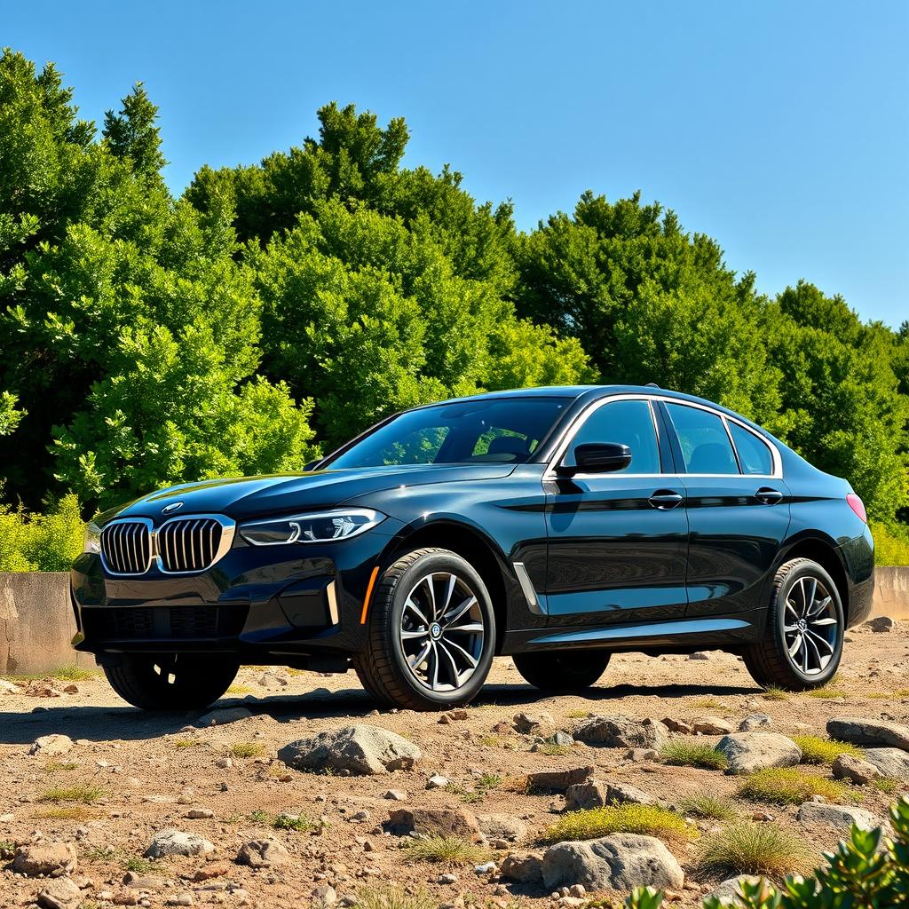 A BMW sedan car designed with high ground clearance, showcasing a sleek and modern design