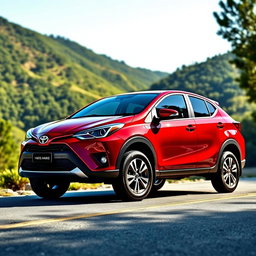 A sleek and modern Toyota Yaris Sedan with high ground clearance, designed for urban and off-road driving