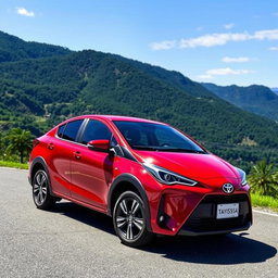 A sleek and modern Toyota Yaris Sedan with high ground clearance, designed for urban and off-road driving