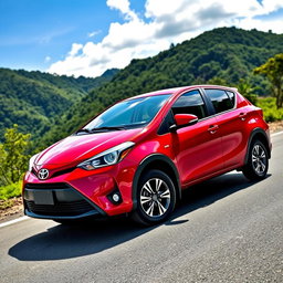 A sleek and modern Toyota Yaris Sedan with high ground clearance, designed for urban and off-road driving