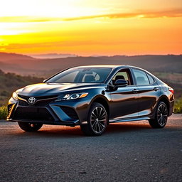 A Toyota Camry sedan featuring high ground clearance parked in a scenic outdoor setting