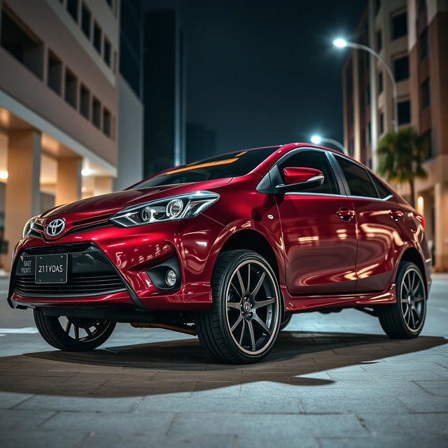 A modified second-generation Toyota Vios, boasting an impressive 211mm high ground clearance