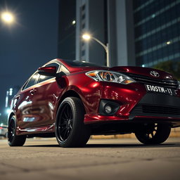 A modified second-generation Toyota Vios, boasting an impressive 211mm high ground clearance