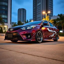 A modified second-generation Toyota Vios featuring a high ground clearance of 195mm for an elevated and sporty look