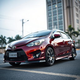 A modified second-generation Toyota Vios featuring a high ground clearance of 195mm for an elevated and sporty look