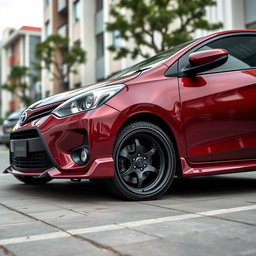 A modified second-generation Toyota Vios with an impressive 205mm ground clearance, giving it a sporty and elevated look