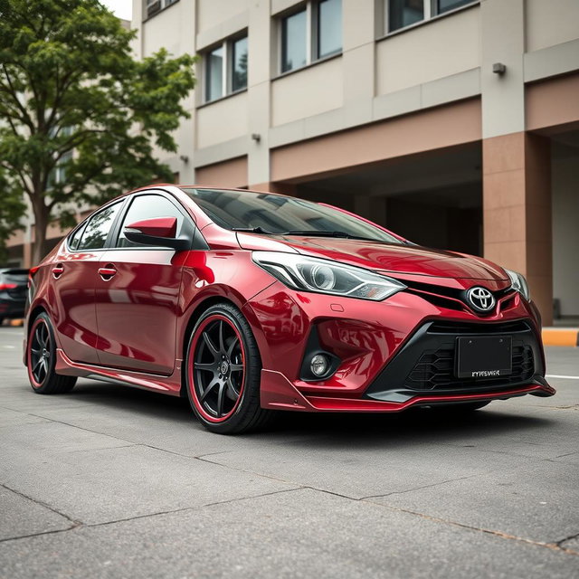 A modified second-generation Toyota Vios with an impressive 205mm ground clearance, giving it a sporty and elevated look