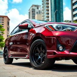 A modified second-generation Toyota Vios featuring an elevated ground clearance of 205 mm, showcasing its sporty and rugged design