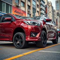 A modified second-generation Toyota Vios featuring an elevated ground clearance of 205 mm, showcasing its sporty and rugged design