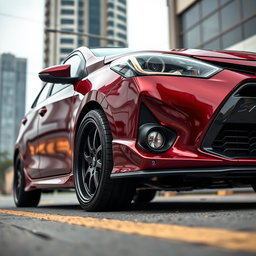 A modified second-generation Toyota Vios featuring a striking ground clearance of 205 mm, emphasizing its sporty and elevated design