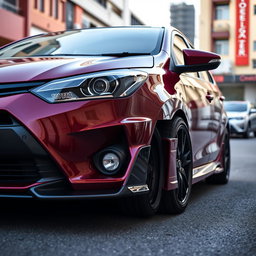 A modified second-generation Toyota Vios featuring an impressive ground clearance of 205 mm, highlighting its sporty and elevated profile