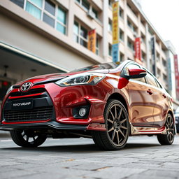 A modified second-generation Toyota Vios featuring an impressive ground clearance of 205 mm, showcasing its sporty and elevated profile
